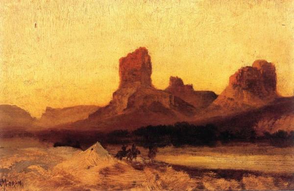 Green River, Wyoming At Castle Butte (oil Sketch) by Thomas Moran
