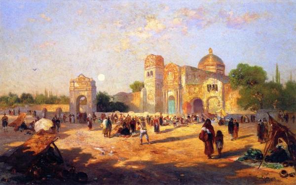 Mexican Plaza, Market Day by Thomas Moran