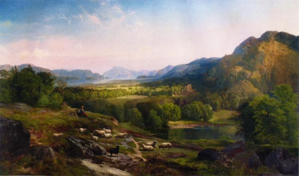 Shepherdess Watching Her Flock by Thomas Moran Oil Painting Reproductions