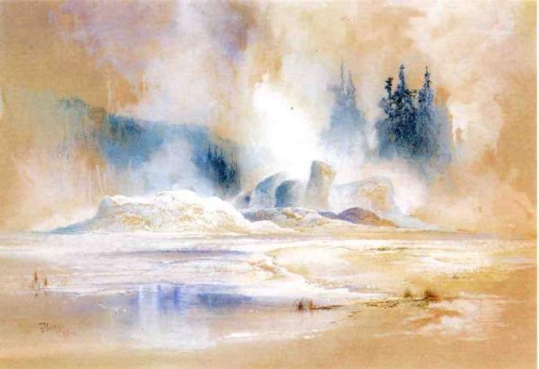 The Grotto Geyser, Fire Hole Basin by Thomas Moran