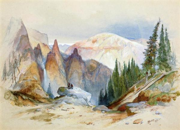 Tower Falls And Sulphur Mountain, Yellowstone by Thomas Moran