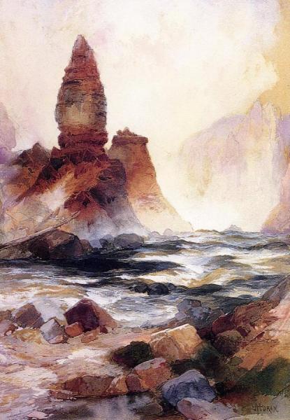Tower Falls And Sulphur Rock, Yellowstone by Thomas Moran