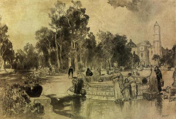 Women At The Fountain, Vera Cruz by Thomas Moran