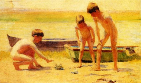 Boys Playing With Crabs by Thomas Pollack Anshutz
