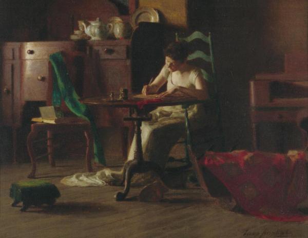 Woman Writing At A Table by Thomas Pollack Anshutz