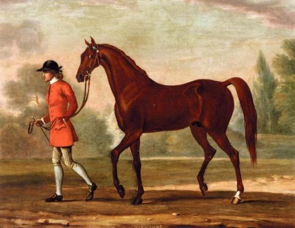Portrait Of 'dormouse', A Bay Racehorse Led By A Jockey by Thomas Spencer