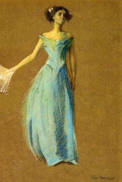 Lady In Blue, Portrait Of Annie Lazarus by Thomas Wilmer Dewing