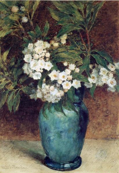 Laurel Blossoms In A Blue Vase by Thomas Worthington Whittredge
