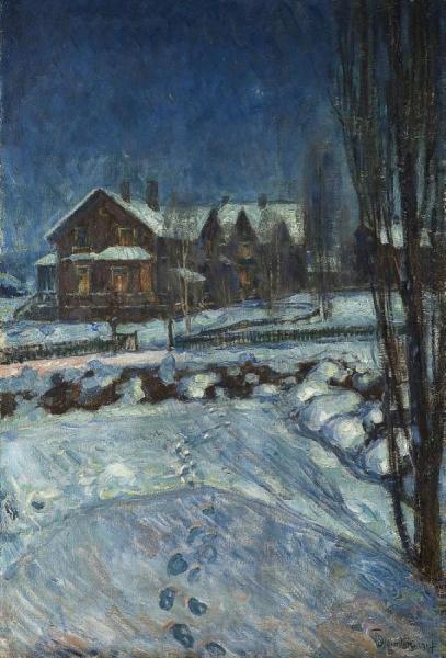 Moonlight Landscape With House by Thorolf Holmboe
