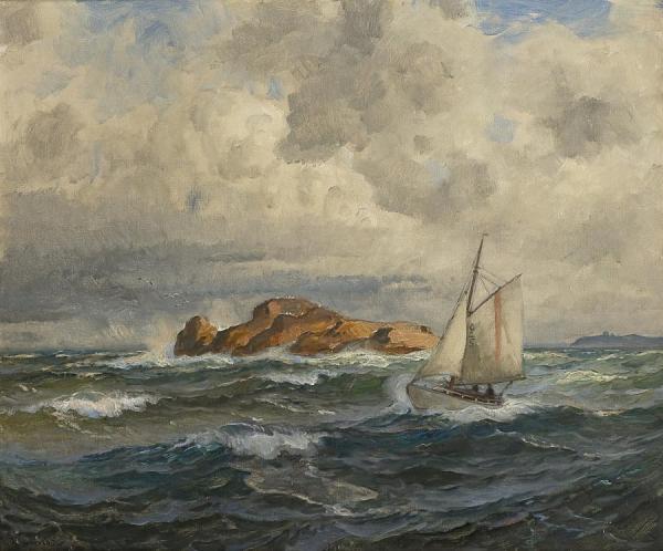 Seascape With Boat by Thorolf Holmboe