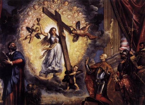 Doge Antonio Grimani Kneeling Before The Faith by Titian Oil Painting Reproductions