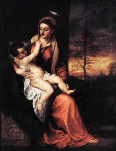 Titian Madonna And Child In An Evening Landscape