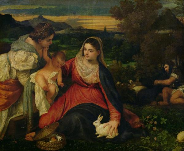 Madonna And Child With St. Catherine (the Virgin Of The Rabbit) by Titian Oil Painting Reproductions