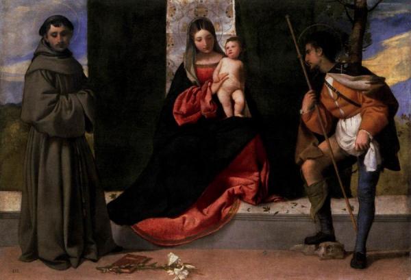 Madonna And Child With Sts Anthony Of Padua And Roch by Titian Oil Painting Reproductions