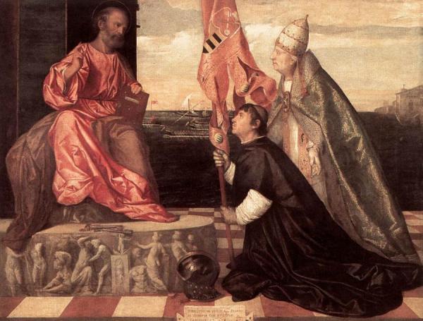 Pope Alexander Iv Presenting Jacopo Pesaro To St Peter by Titian