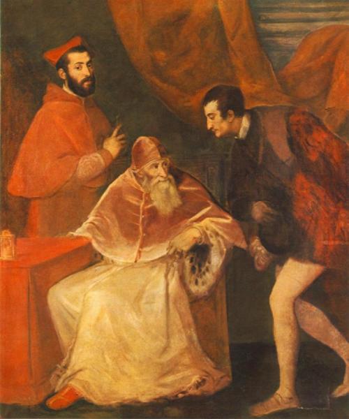 Pope Paul Iii And His Cousins Alessandro And Ottavio Farnese by Titian Oil Painting Reproductions