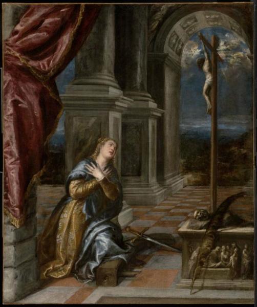 Saint Catherine Of Alexandria At Prayer by Titian