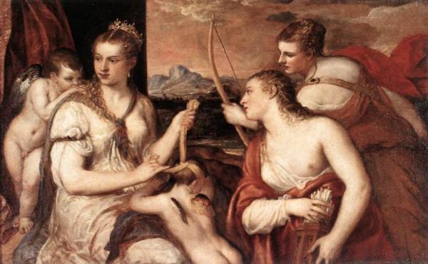 Venus Blindfolding Cupid by Titian Oil Painting Reproductions