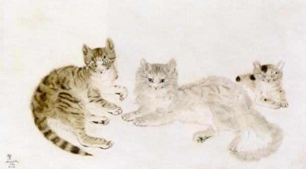 Cats And Kitten by Tsuguharu Foujita