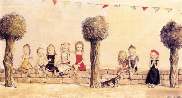 Children On A Wall At Meudon by Tsuguharu Foujita