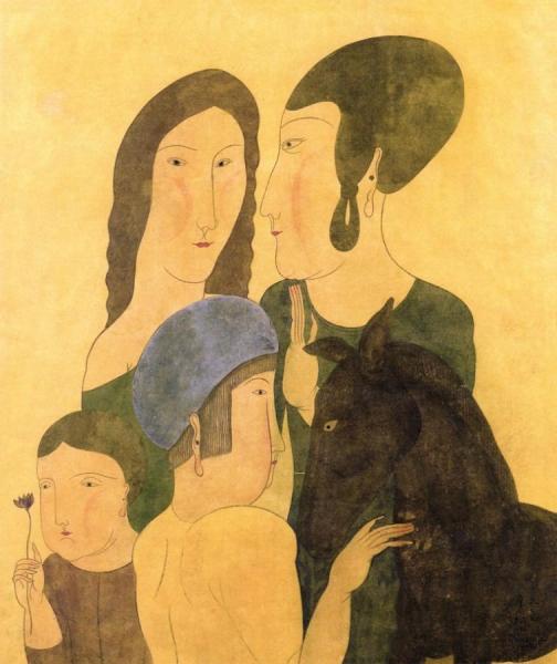 Family With Donkey by Tsuguharu Foujita