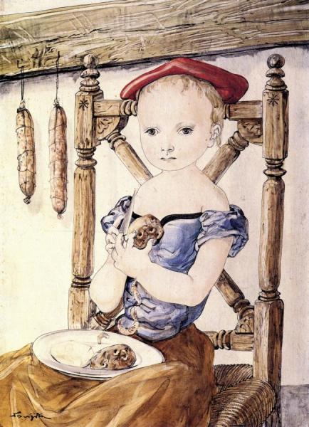 Girl Pealing Potatoes by Tsuguharu Foujita