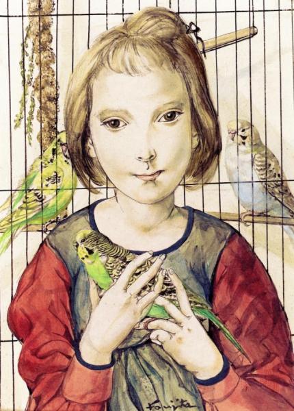 Girl With A Bird by Tsuguharu Foujita
