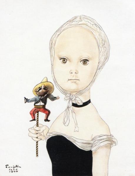 Girl With A Mexican Doll by Tsuguharu Foujita Oil Painting Reproductions