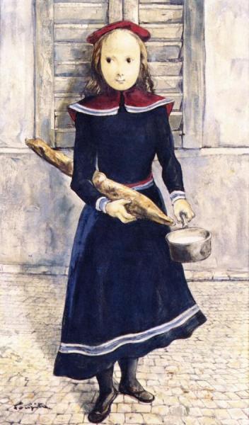 Girl With Baguette by Tsuguharu Foujita