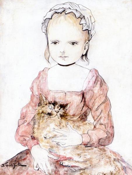 Girl With Her Cat by Tsuguharu Foujita