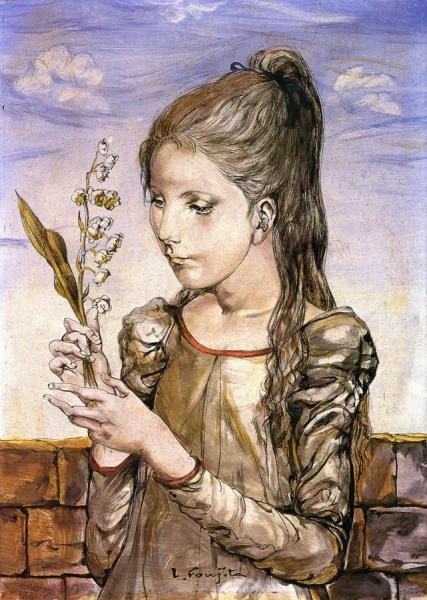 Girl With Lily Of The Valley by Tsuguharu Foujita Oil Painting Reproductions