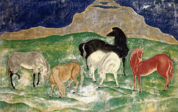 Horses In A Field by Tsuguharu Foujita