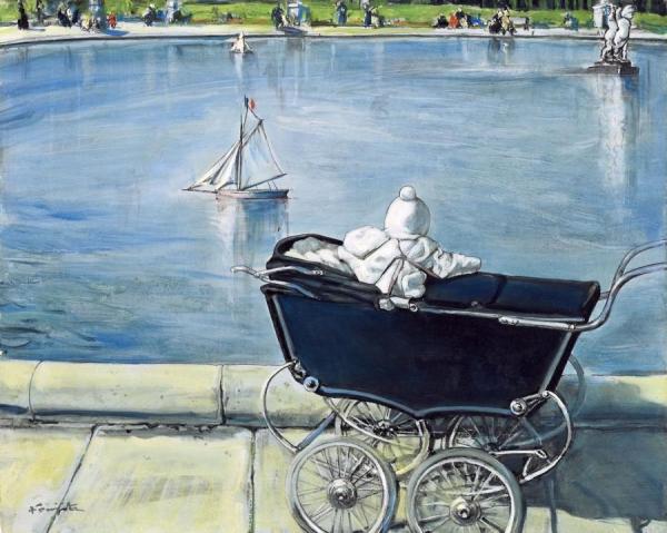 Japanese Bassin De Luxembourg, Paris by Tsuguharu Foujita