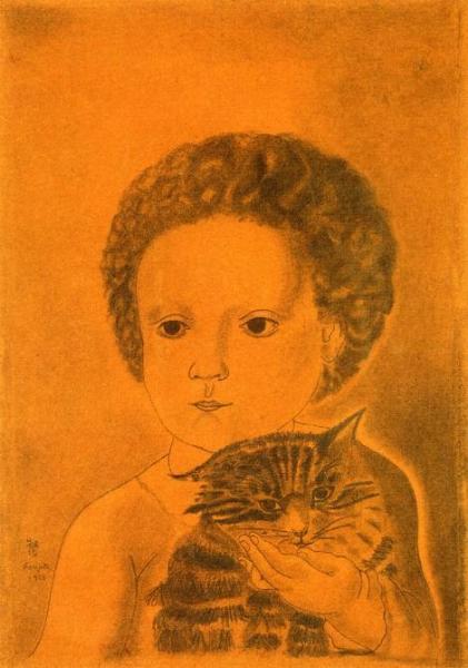 Little Girl With A Cat by Tsuguharu Foujita