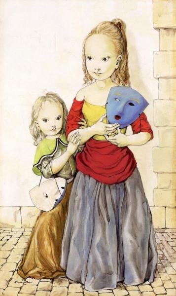 Little Girls With Masks by Tsuguharu Foujita