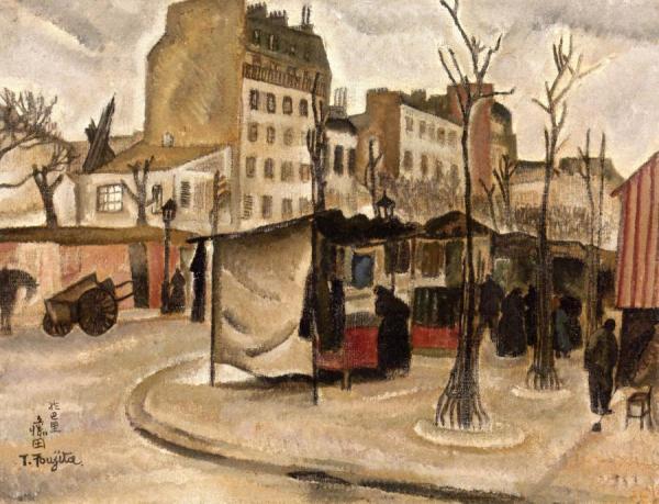 Market In Paris by Tsuguharu Foujita