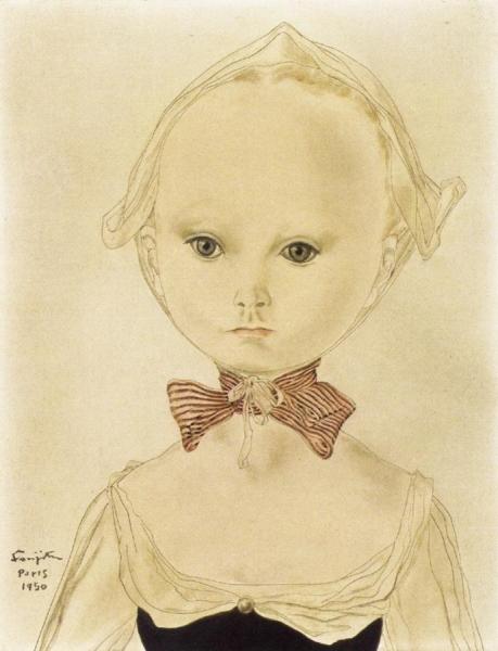 Portrait Of A Girl With Striped Bow by Tsuguharu Foujita