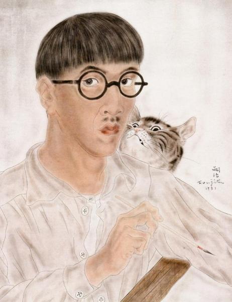 Self-portrait With A Cat by Tsuguharu Foujita