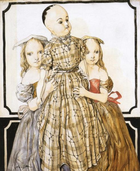 Two Girls With A Doll by Tsuguharu Foujita