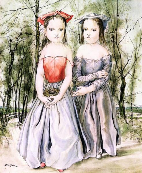 Two Little Girls by Tsuguharu Foujita