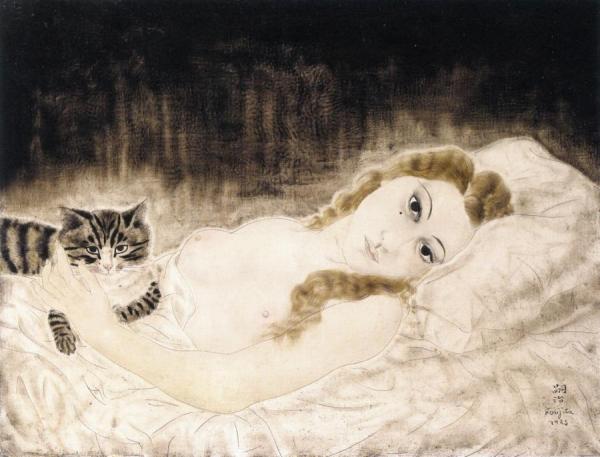 Youki With Cat by Tsuguharu Foujita