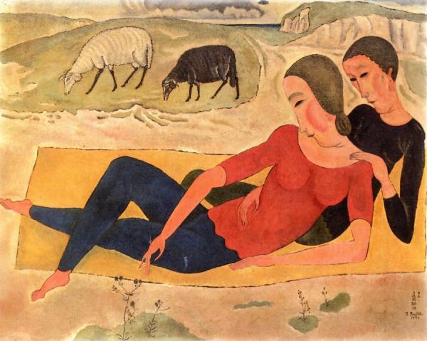 Young Couple Below The Cliffs by Tsuguharu Foujita