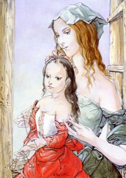 Young Woman And Child by Tsuguharu Foujita