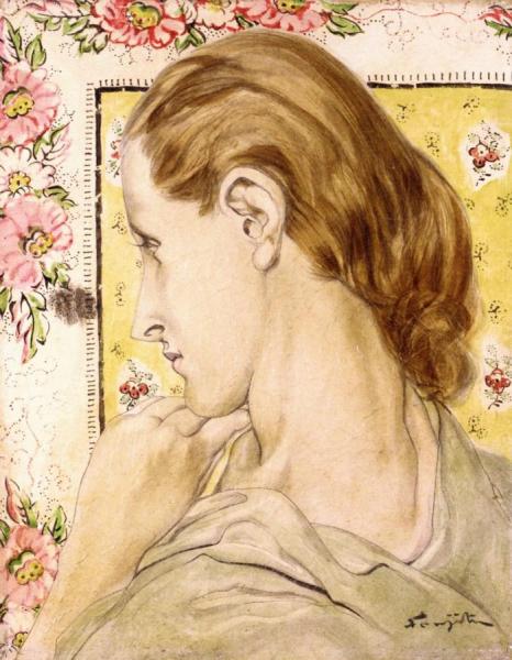 Young Woman With A Tapestry by Tsuguharu Foujita