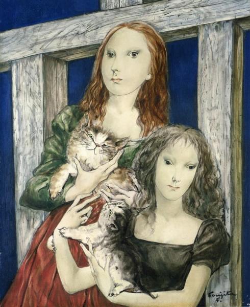 Young Women With Cats by Tsuguharu Foujita