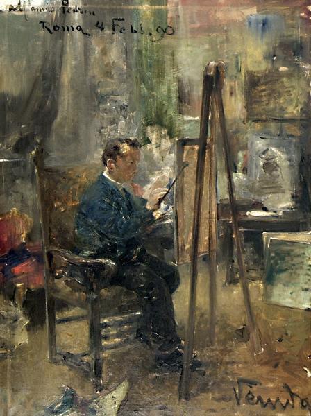 Self-portrait In The Studio by Umberto Veruda Oil Painting Reproductions