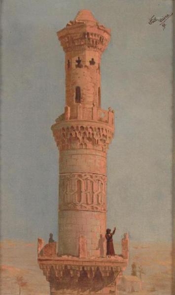 Muezzin On Minaret In The Morning Light (muezzin Auf Minarett Im Morgendlichen Licht) by V. Voitl