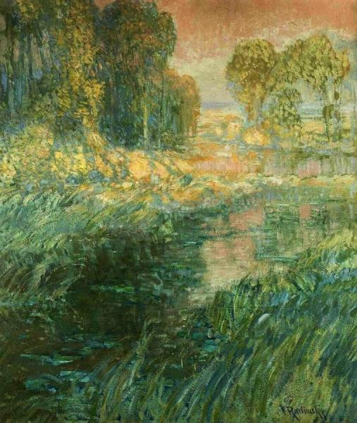 A Red Twilight Sky - The Daybreak by Václav Radimský