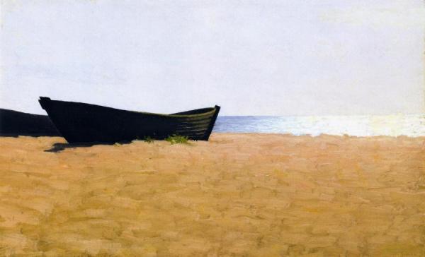 Two Boats On The Beach, The Sun Glittering Over The Sea by Valdemar Schonheyder Moller