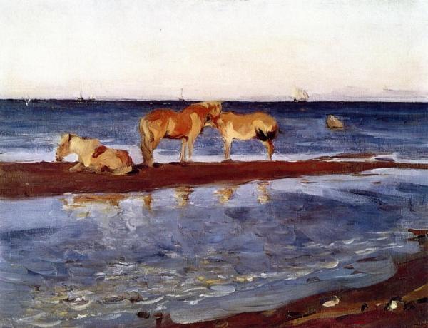 Horses On A Shore by Valentin Serov